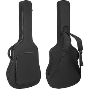 39 40 41 Inch Acoustic Guitar Bag Acoustic Guitar Case, 10MM/0.4In Thick Padding Acoustic Guitar Gig Bag with Comfortable Handle and Pockets, Green Zipper, Black