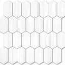 Vamos Tile Long Hexagon Peel and Stick Backsplash Tile - 10 Sheets Stick on Backsplash for Kitchen and Bathroom 12.4 x 12 Inch Dolomite Marble Look PVC Self Adhesive Mosaic Wall Tiles