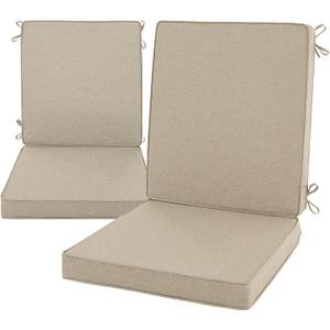 Outdoor Chair Cushions, Water-Resistant & Fade-Resistant, Patio Furniture Lawn Dining Chair Seat Replacement with Mid Back, Ties Zipper, Removable Cover, 18 x 16.5 Inch, Set of 2, Natural