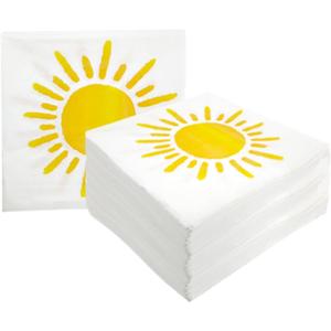 Boho Sun Napkins, 100pcs Here Comes The Son Baby Shower Napkins, Disposable Sun Paper Beverage Napkins for Boho Sun Birthday Party Baby Shower Home Kitchen Table Decor