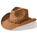 Straw Cowboy Hat, Western Cowgirl Hat, Wide Brim Sun Beach Hat for Men and Women