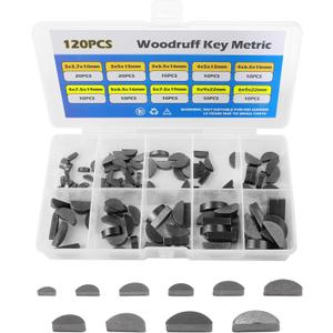 SCUARI Woodruff Key Assortment,120pcs Half Moon Keys,Key Stock Assortment,10 Popular Sizes Woodruff Semicircle Keys,Half Moon Semicircle Bond Key Hardware Keyway Set for Flywheel Applications