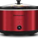 Elite Gourmet MST-900RXT# Electric Ceramic XL Jumbo Slow Cooker, Adjustable Temp, Entrees, Sauces, Stews & Dips, Dishwasher Safe Glass Lid & Crock, 8.5Qt, MetallicRed