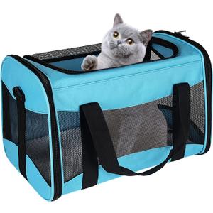 Cat Carrying Case - Pet Carrier Airline Approved, Protable and Breathable Pet Travel Carrier Removable Fleece Pad, Collapsible Cat Carrier Dog Carrier for Medium Cats Small Cats Dogs(X-Large, Blue) (20.0"L x 13.0"W x 13.0"H)