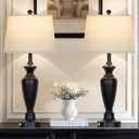 Cinyirong 30" Tall Table Lamps Set of 2, Touch Control Bedside Lamp with USB A+C Ports and AC Outlet, 3-Way Dimmable Modern Metal Nightstand Lamp for Bedroom Living Room, 2 LED Bulbs Included, Black