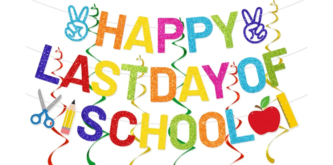 Happy Last Day of School Banner, Last Day of School Party Decorations Hanging Swrils, HLD End of School Year Party Decorations, School Classroom Last Day of School Sign Banner, Pre-assembled