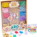 Story Magic Wooden ABC Beads by Horizon Group USA, Premium Wood Jewelry Making Kit, Makes 10+ Pieces of Jewelry, Over 350 Wooden Beads & Charms