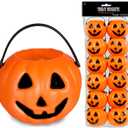 4E's Novelty 24 Pack Mini Pumpkin Trick or Treat Buckets Bulk Halloween Candy Holders Container for Kids, Halloween Goodie Bags Fillers Party Favor Toys