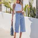 GRAPENT Capri Jeans for Women Wide Leg Trendy High Waisted Side Seam Stretchy Denim Capris Pants Summer Casual Jeans (Blue), X-Large