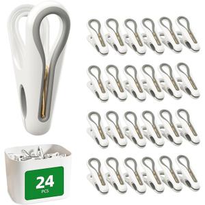 Plastic ClothesPins Heavy Duty Out door 24 Pack with Storage Box, 2.5-Inch Chip Clips with Non-Slip No-Trace Design for Laundry, Drying Clothes,Towels, Crafts, Picture, Food Clips, Home Use and Travel