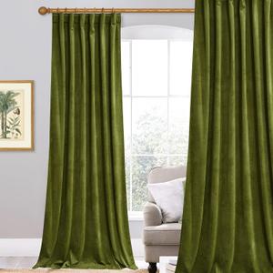 StangH Olive Green Curtains - Luxury Velvet Room Darkening Sliding Door Covering Holiday Home Decoration for Living Dining Room Nursery Kids, W52 x L90 inches, 1 Panel