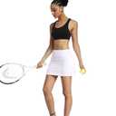 Ultrafun Women's Active Tennis Golf Skort Pleated Athletic Sports Running Skirt with Pockets and Shorts (White, Large) (White, L)