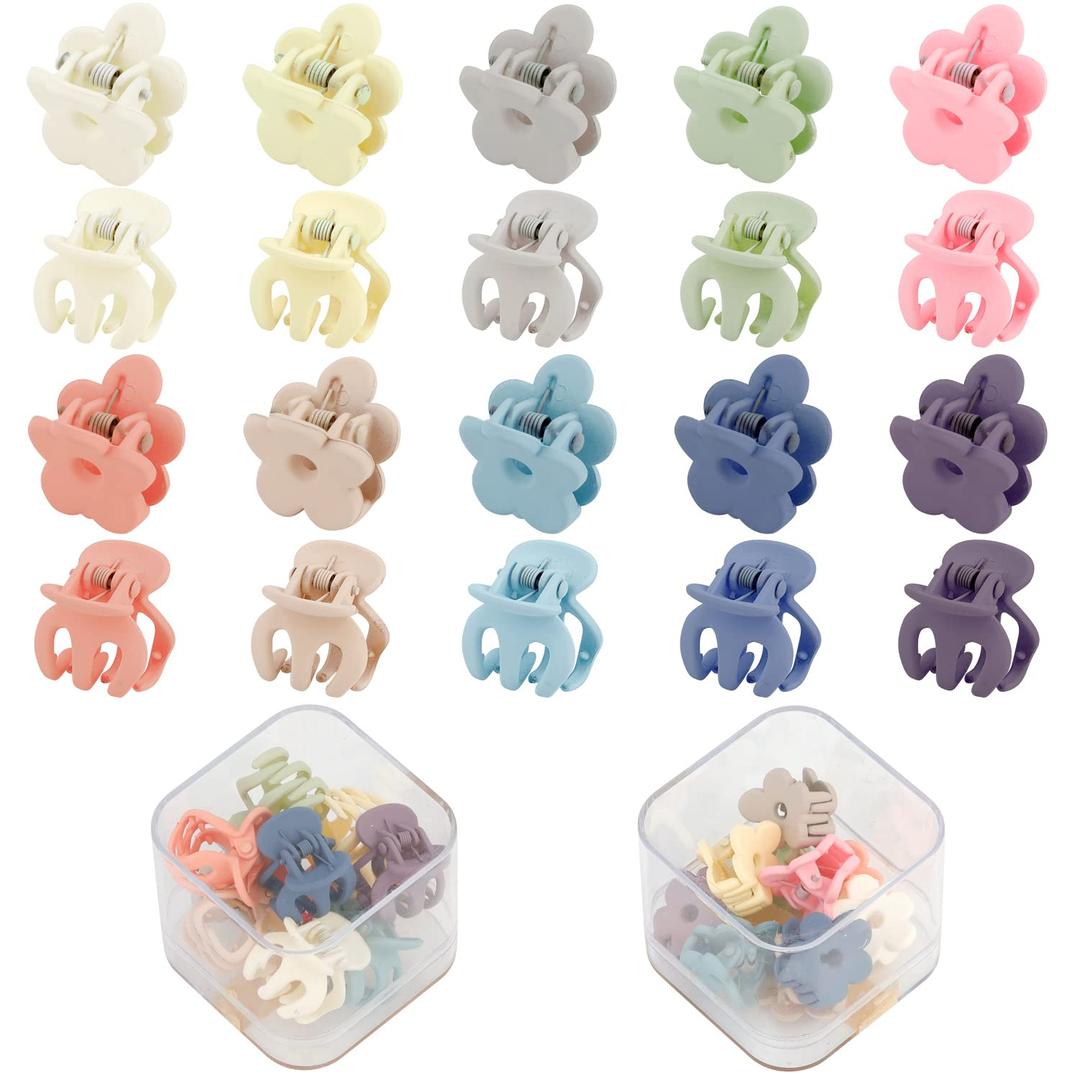 SuPoo Small Hair Clips Mini Flower Claws 20pcs Cute Tiny Ponytail Accessories 1.1" Hair Styling Claws for Thin Hair - Gift for Girls (Multi-color)