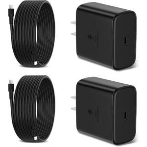 45W Super Fast Charger for Samsung, 6.5FT/2M USB C Charger Fast Charging for Samsung S25/S24/Plus/Ultra, PD 3.0 GaN Type C Charging Block Compatible with iPhone 17/16/15 and More (Black, 2 PCS)