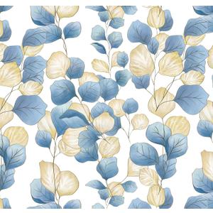 Timeet Peel and Stick Wallpaper Boho Leaf Contact Paper Removable Self Adhesive Vinyl Wall Paper Blue and White Wall Mural Decoral for Cabinets and Drawers Countertops Waterproof 17"x 197"
