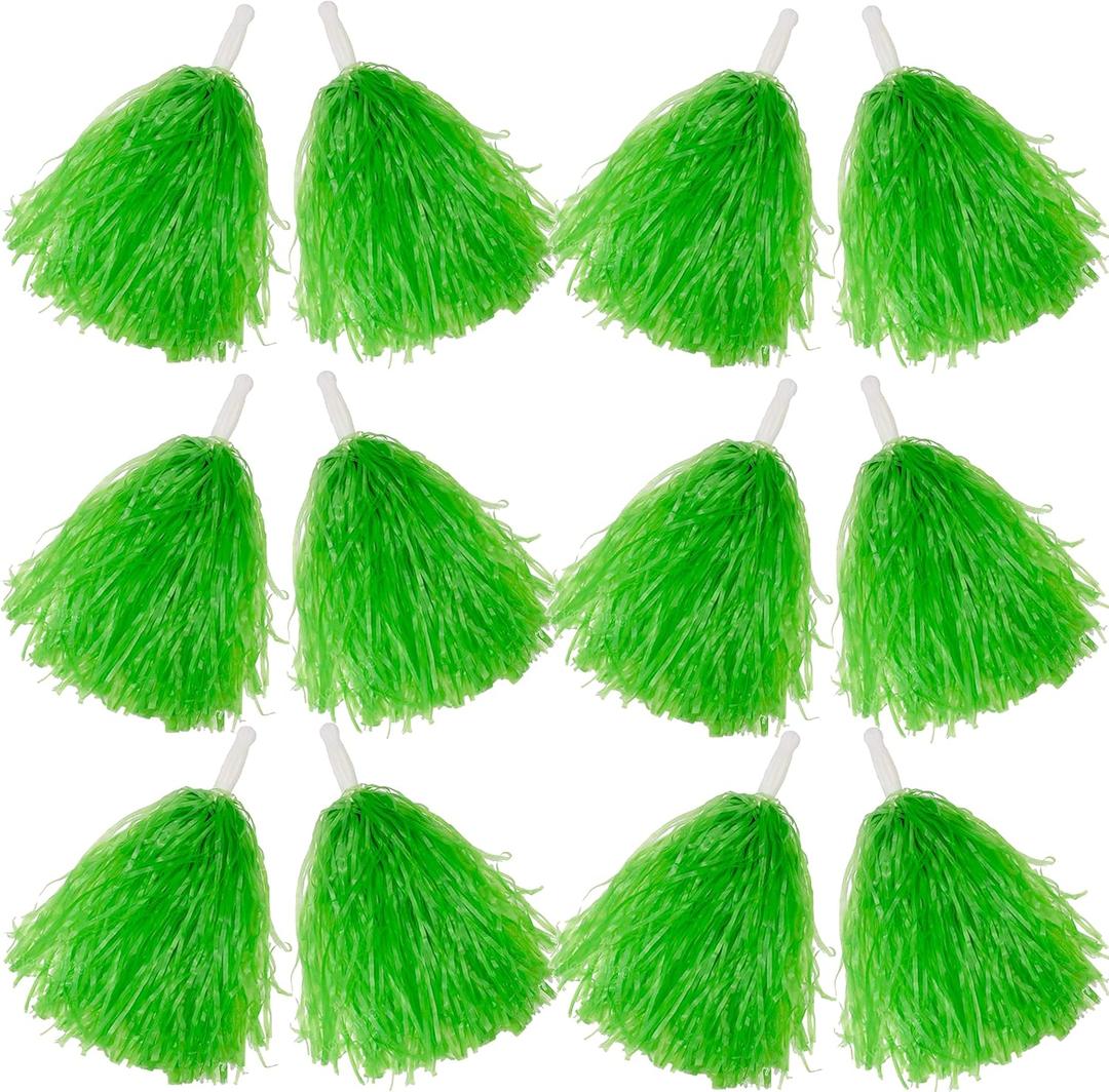 COMICFS 12 PCS Pom Poms Cheerleading Cheerleader Pom Poms Spirited Cheer Pom Poms Cheerleader Pom Poms Baton Handle Fun Pom Poms for Sports Team Party Dance (Soft Plastic- Green)