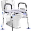 Raised Toilet Seat with Handles, Toilet Seat Riser for Seniors with Adjustable Height & Width. Cozy Padded 500lb Handicap Elevated Toilet Seat for Elderly, Surgery, Pregnant. Fit Any Toilet (Grey)