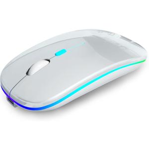 Wireless Bluetooth Mouse Rechargeable Laptop Mice with LED Use Portable(BT5.2 and USB 2.4G) Dual Mode Connection Silent Slim Computer Mouse for Laptop/iPad Tablet/Apple MacBook/PC(Silver)