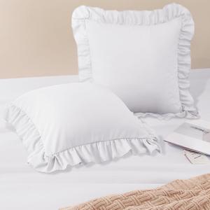 Horbaunal 2 Pack White Ruffle Throw Pillow Covers 20" x 20" Ruffle Square Pillow Covers Ultra Soft Microfiber Ruffled Fringe Pillow Shams, Shabby Chic Pillowcases