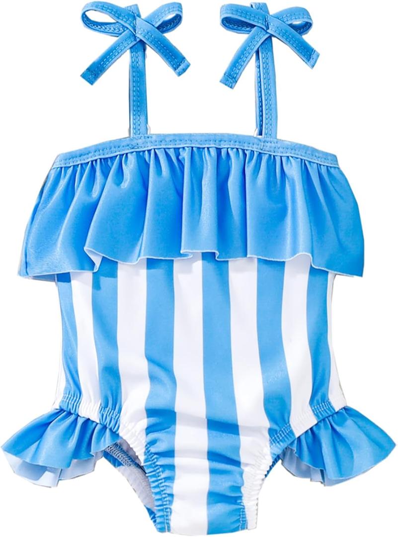 Weebaby Baby Girl Swimsuit One Piece Toddler Swimsuit Girl Newborn Infant Swimwear Strawberry Bathing Suits for Girls (3-6Months, Blue Stripe)