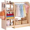 VEVOR Kids Dress Up Storage, with Mirror, Wooden Kids Dress Up Rack, Toddler Wardrobe Closet for Little Girls, Storage Armoire, Costume Organizer, Children Playroom Furniture, for Bedroom, Natural