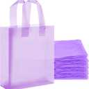 Qilery 100 Pack Frosted Plastic Gift Bags with Handles Small 8"x4"x10" Plastic Shopping Bags for Small Business Boutique Merchandise Bags Bulk for Retail Customers(Light Purple)