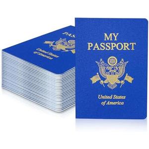 XIISVINT 30 Pcs Blank Passport Notebook Blue Passport Book Fake Passport Travel Journal Sticker Collection Book for Kids School Projects World Travel Pretend Activity Party Favors, 5.51x3.9 Inch