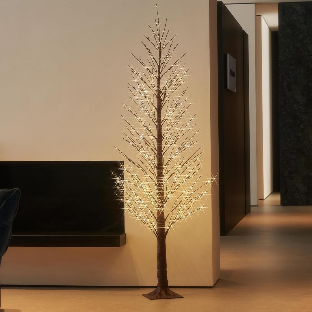LITBLOOM Lighted Alpine Tree 6FT 810 LED Fairy Lights, Brown Twig Tree with Lights Plug in for Indoor Outdoor Home Thanksgiving Christmas Decorations