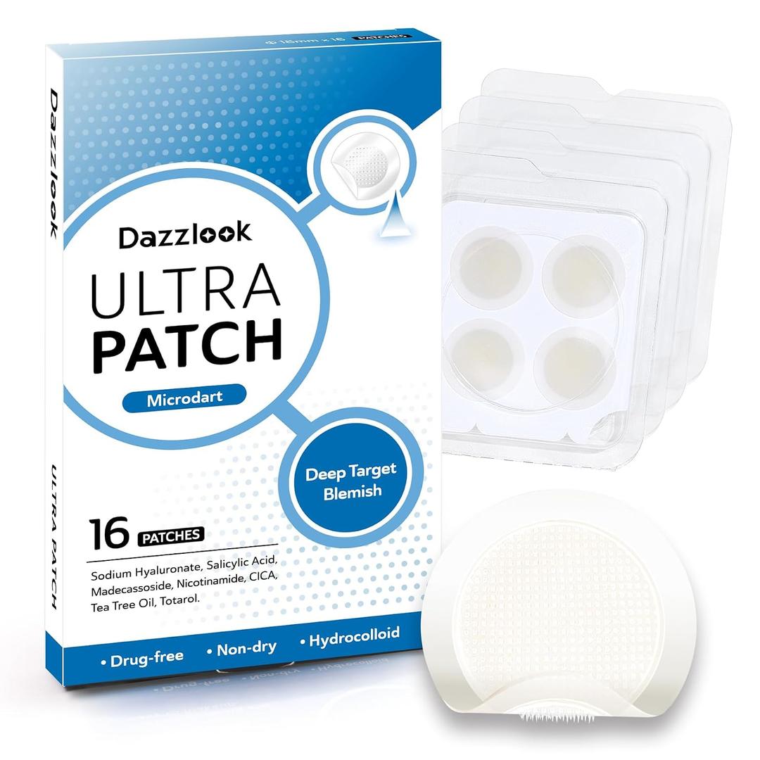 Microdart Pimple Patch for Deep Blemish, Hydrocolloid Zits Patch with Salicylic Acid, Nicotinamide, CICA, Tea Tree Oil Targe Early Stage & Underground Zit Breakout (16 Counts)