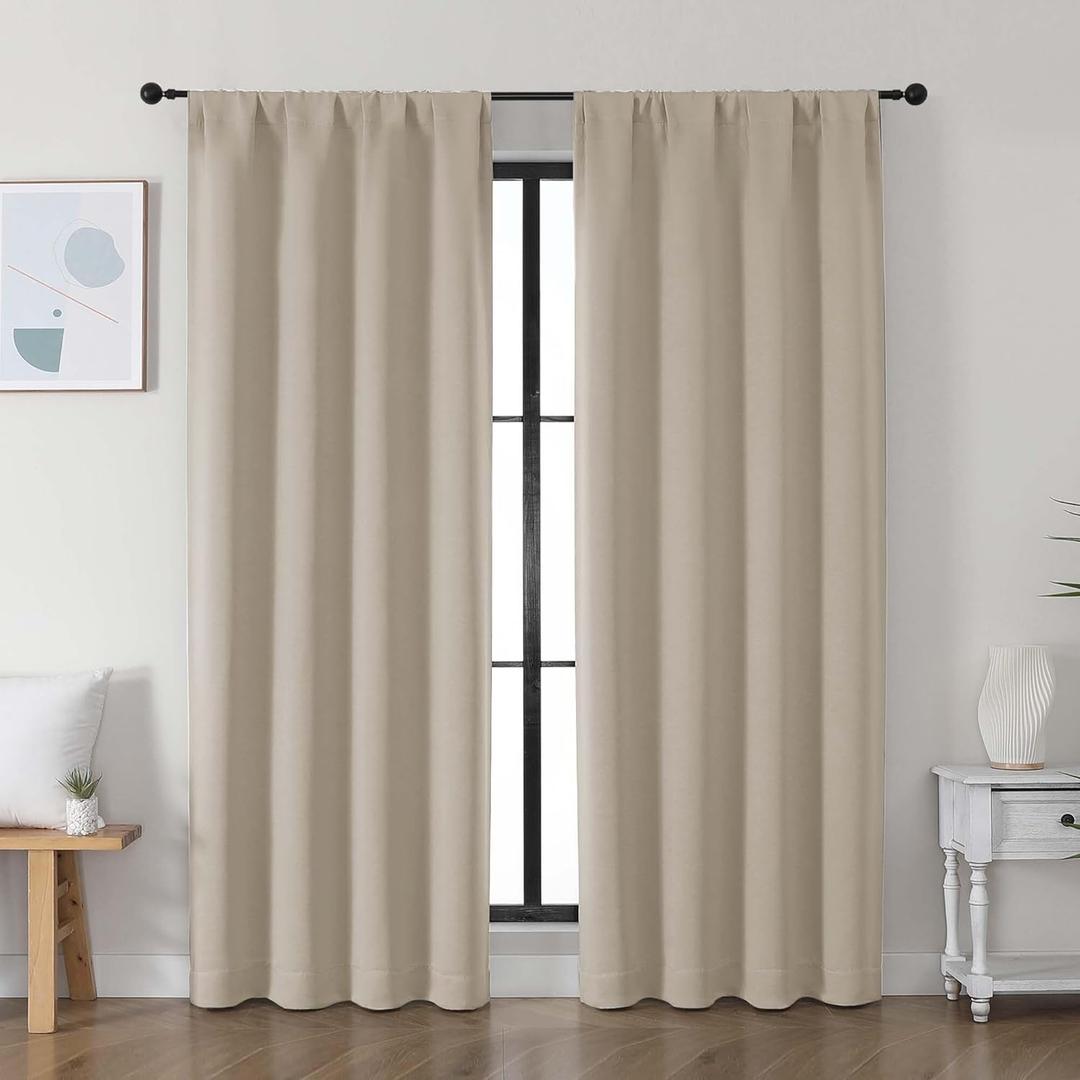 Simplebrand Ava Biscotti Beige Blackout Curtains for Bedroom 72 Inch Length 2 Panels Set, Privacy Thermal Insulated Rod Pocket Door Window Curtains for Patio French Front Door, W40 x L72 Inch