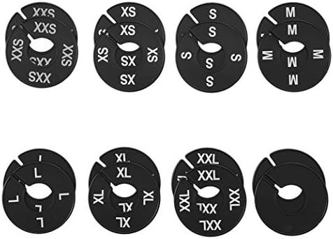 NAHANCO CBWKIT3, Black Round Clothing Rack Size Dividers, White Print for Home or Clothing Store, XXS-XXL, Kit of 14 (7 Sizes and Blank, 2 pcs. Each)