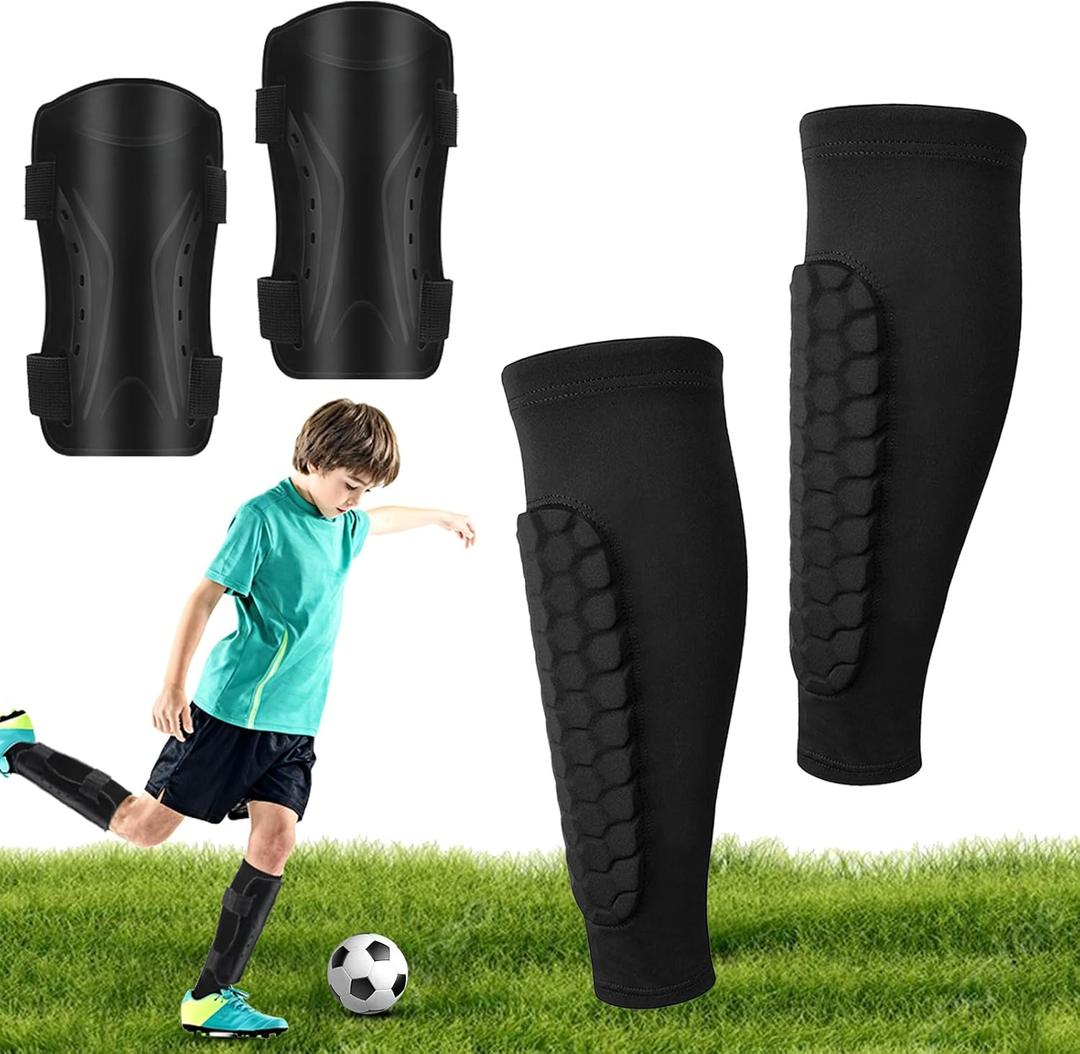 4 PCS Toddler Soccer Shin Guards, Soccer Shin Guards Shin Pads, Calf Compression Sleeve with Honeycomb Pads for Kids Youth Adult for Football Taekwondo Baseball Protective Gear (Medium)