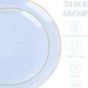 bUCLA 150PCS Blue Plastic Plates - Light Blue and Gold Disposable Include 25 Each (Dinner & Dessert) Plates, 25 Knives, 25 Forks, 25 Spoons and 25 Cups, Ideal for Party, Birthday & Wedding