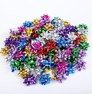 100Pcs Small Black Star Bows for Gift Wrapping and Presents,Multiple coClour Christmas Bows,for Parties, Birthdays, Weddings or Other Holidays.