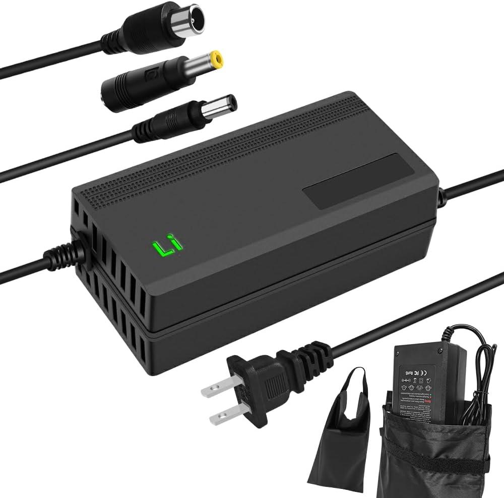 42V 3A Charger with 3-in-1 Plug for 36V Lithium Battery Such as Car Truck Lawn Mower Boat Marine Batteries (3A-DC5.5 2.1+2.5mm+DC 8mm(3 DC Plugs))