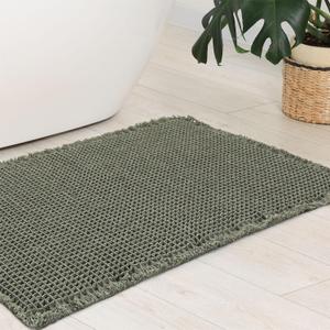 Anibedding Green Waffle Bath Rugs 24"x36"Washable Non Slip Quick Dry Bathroom Floor Super Absorbent Machine Washable Long Bathroom Rugs