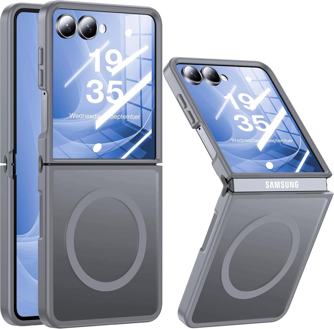 NO.1 Magnetic for Samsung Galaxy Z Flip 7 Case Compatible with MagSafe [Military Grade Drop Tested][Translucent Matte][Anti-Fingerprint] Soft Silicone Bumper for Samsung Flip 7 Case Slim,Grey