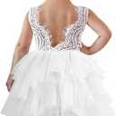 2Bunnies Girl Peony Lace Back A-Line Tiered Tutu Tulle Party Flower Girl Dress (2T, #2 White Short Sleeveless)