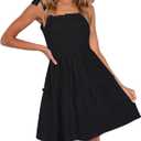 ZESICA Women's 2026 Summer Spaghetti Strap Sleeveless Square Neck Ruffle A Line Swing Mini Dress (Black, M)