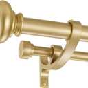 Double Curtain Rods 36 to 72 Inches with Solid Aluminum Alloy Brackets, 1 Inch Adjustable Drapery Rod, Heavy Duty Dual Curtains Rod for Window, Sliding Door, Bedroom Decoration, Warm Gold