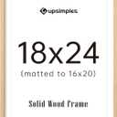upsimples 18x24 Frame, Natural Solid Wood Picture Frames, Display 16x20 with Mat or 18 x 24 Without, Vertical & Horizontal Wall Hanging, 1 Pack, Natural