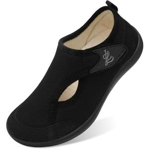 LeIsfIt Womens Slippers Wide Diabetic Shoes Adjustable Arthritis Edema House Shoes Indoor Outdoor Slippers, Size 37 (Black)