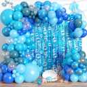 Under The Sea Party Decorations Ocean Balloon Garland Arch Kit, 135 PCS Blue Bubble Foil Fringe Curtains Backdrop Tinsel Streamer Photo Booth Props Mermaid Beach Themed Birthday Party Decor Supplies