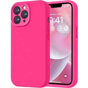 LOVE 3000 Designed for iPhone 13 Pro Max Case, Premium Silicone with [Soft Anti-Scratch Microfiber Lining] Shockproof Protective Phone Case for Men Women Girls 6.7", Hot Pink