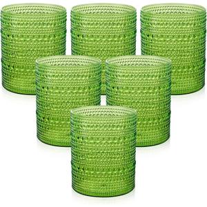 18PCS Hobnail Plastic Drinking Glasses - 14Oz Beaded Glasses Drinkware Set Disposable - Green Vintage Plastic Bubble Glassware for Beer, Juice, Cocktail, Whiskey, Milk and Various Mixed Drinks