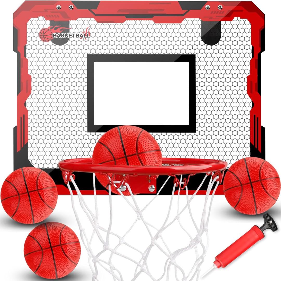 Indoor Basketball Hoop Set for Kids Adults, Pro Mini Basketball Hoop for Door Wall, Room Basketball Hoop Over The Door Outdoor Basketball Hoop with 4 Balls Toy Gift for Boy Girl