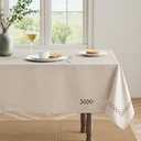 MIULEE Beige Rectangle Linen Polyester Tablecloth with Decorative Cutouts Spring Waterproof Stain Resistant & Shrink-Proof Table Cloth 60x144 inch Farmhouse Style for Dining Wedding and Outdoor