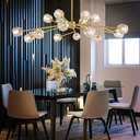 APBEAM Lighting Brass Sputnik Chandelier, Gold Pendant Light Crystal Ceiling Light Flush Mount Fixture 18 Light W47” x H17.7”
