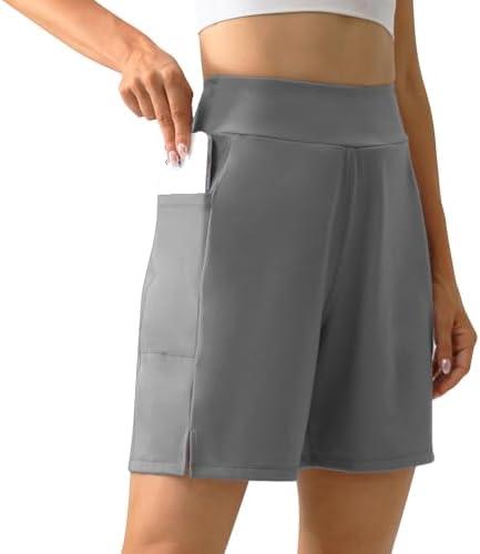 YOYOYOGA Bermuda Shorts for Women Stretchy Soft Yoga Shorts with Pockets High Waisted Workout Running Athletic Short S