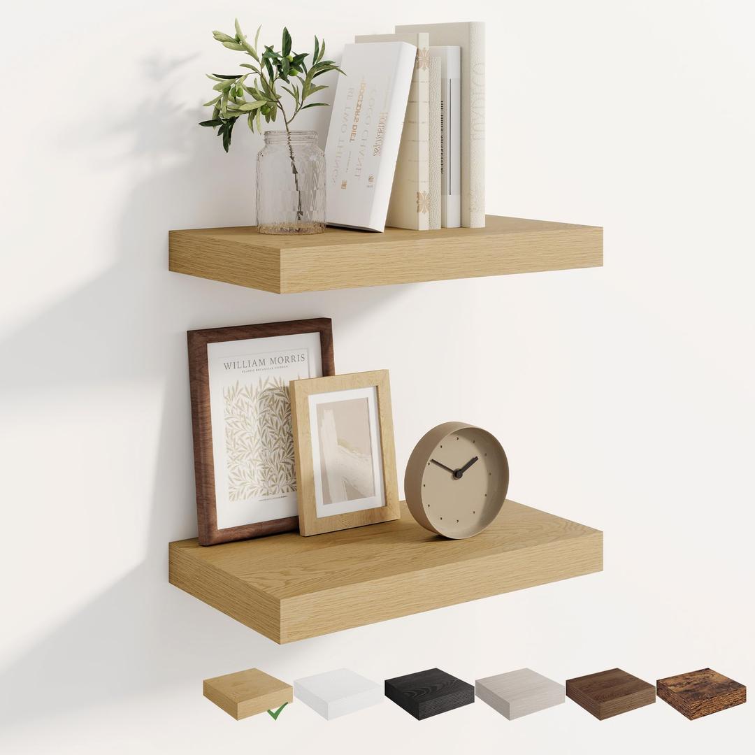 Dreamland 32 Inches Wall Mounted Wood Floating Shelves, Oak, 2 Pack